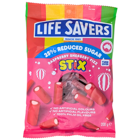 Lifesavers Reduced Sugar Raspberry Sherbert Fizz 200g (Australia) - 12 Pack