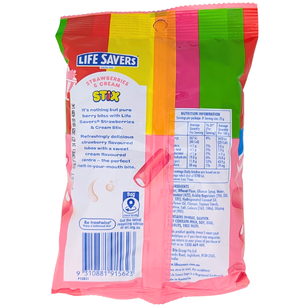Lifesavers Strawberries and Cream Stix 200g (Australia) - 12 Pack