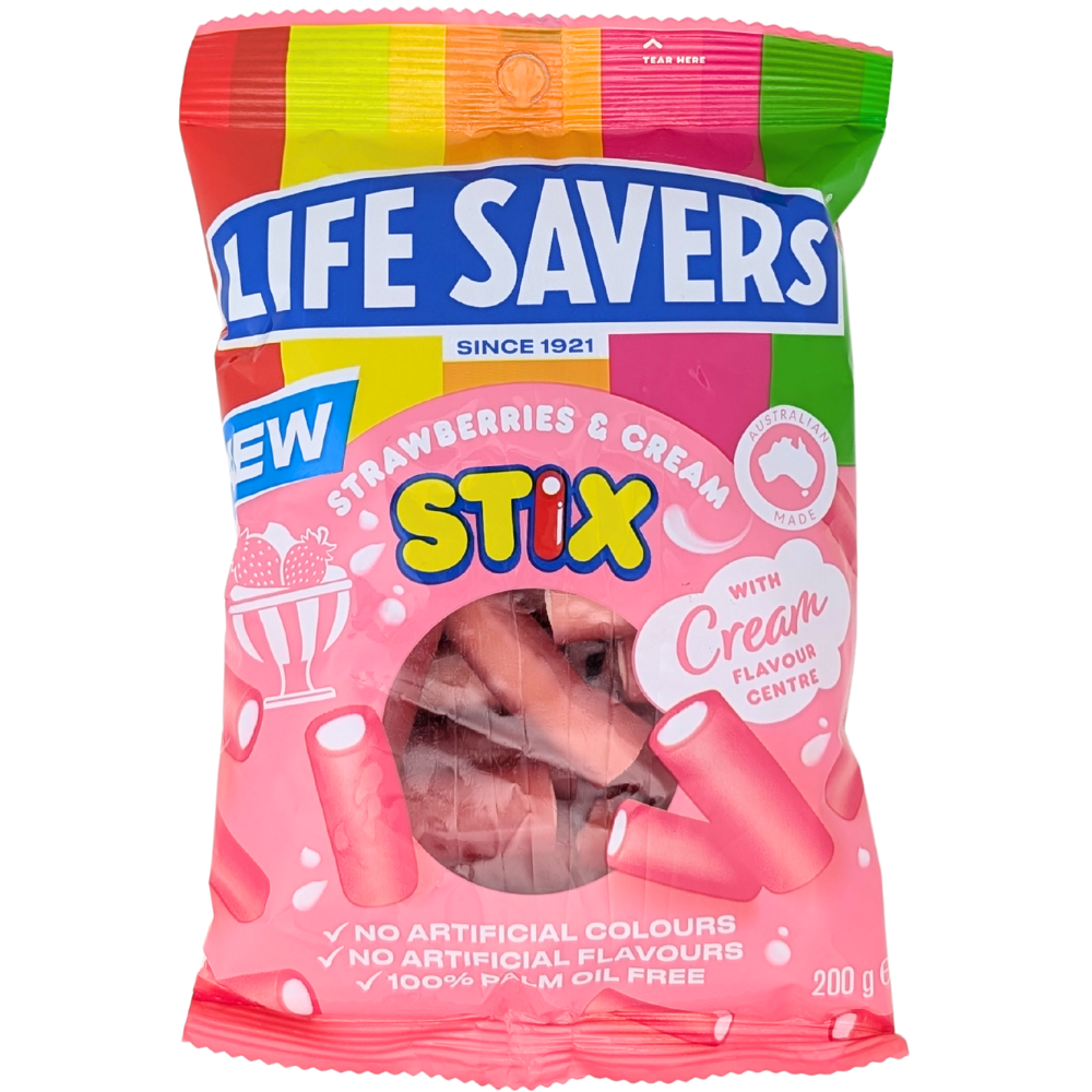Lifesavers Strawberries and Cream Stix 200g (Australia) - 12 Pack