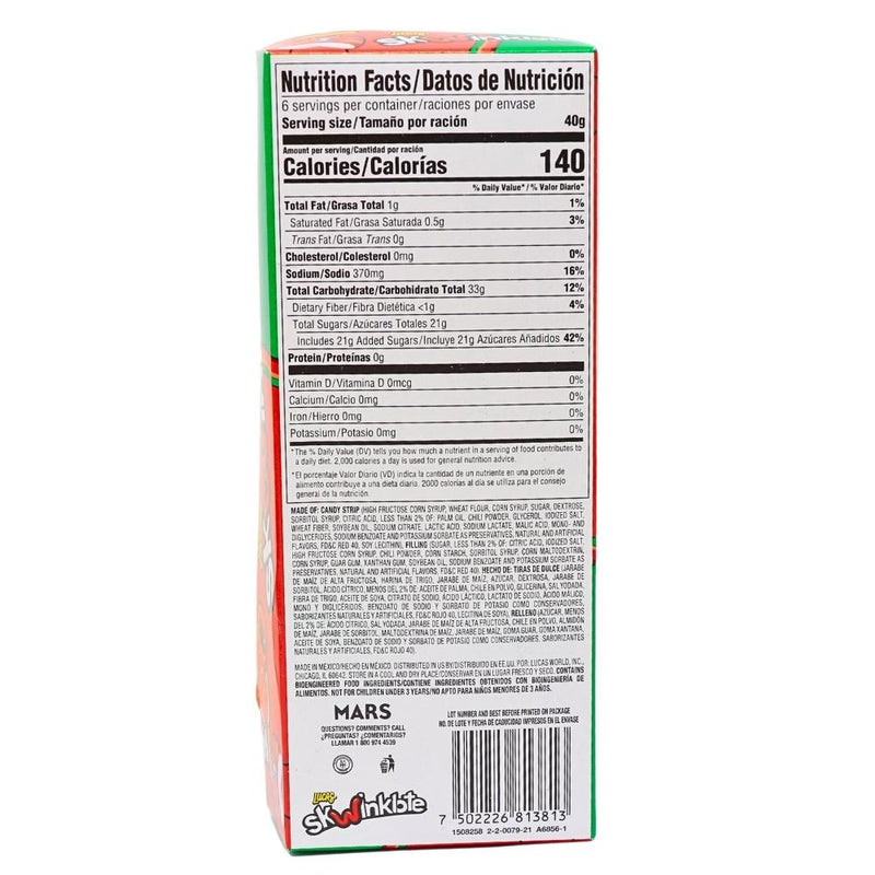 Lucas Skwinklote Jumbo Filled Rope Watermelon 40g (Mexico) - 6 Pack Nutrition Facts Ingredients