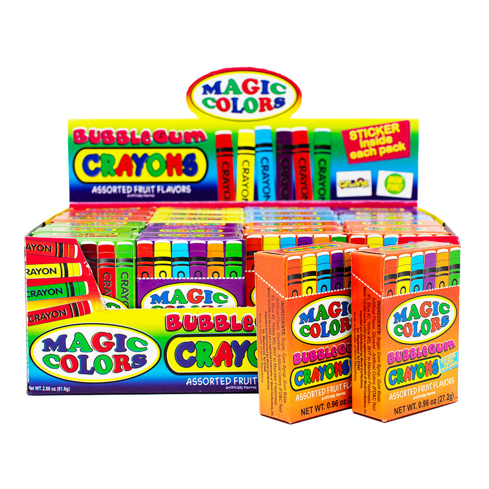 Worlds Magic Colors Bubble Gum Crayons - 24 Pack - Magic Colors Candy - Bubblegum Crayons - Magic Colors Bubblegum Crayons
