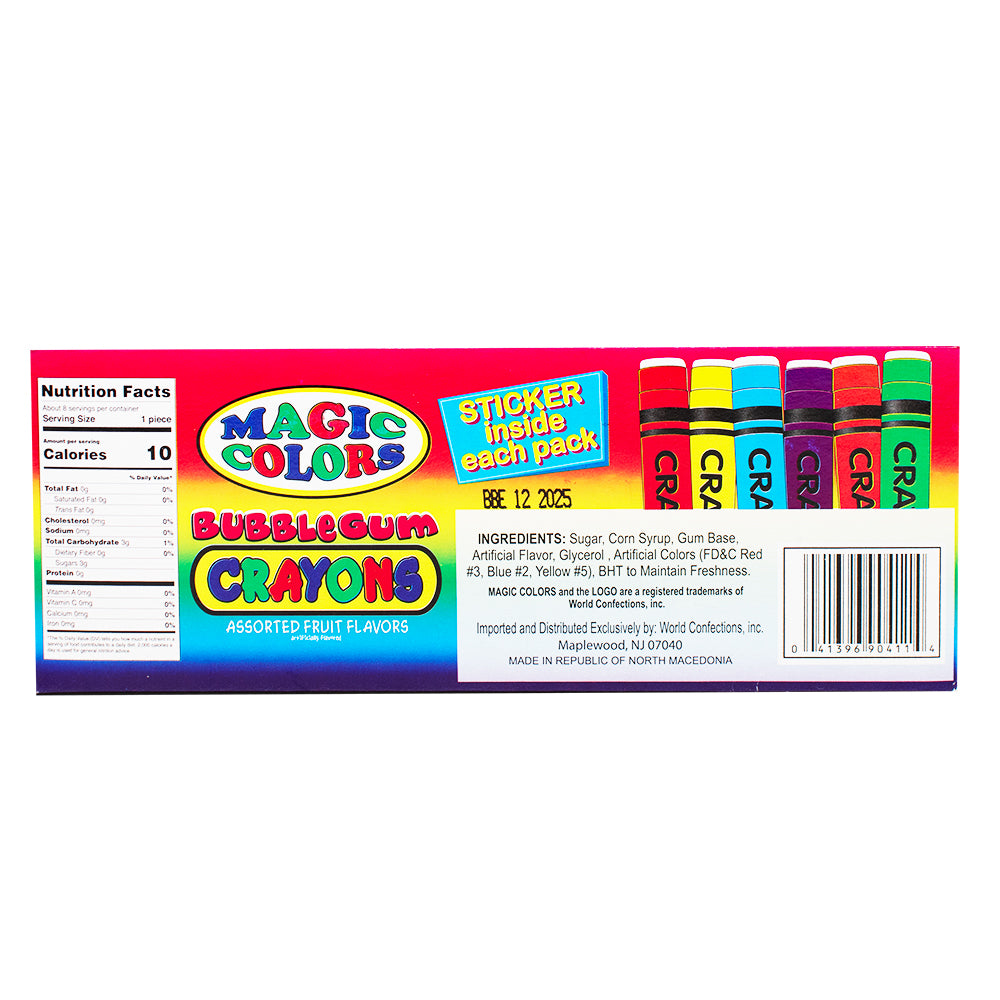 Worlds Magic Colors Bubble Gum Crayons - 24 Pack Nutrition Facts Ingredients  - Magic Colors Candy - Bubblegum Crayons - Magic Colors Bubblegum Crayons