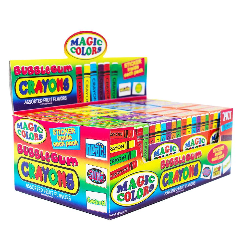 Worlds Magic Colors Bubble Gum Crayons - 24 Pack  - Magic Colors Candy - Bubblegum Crayons - Magic Colors Bubblegum Crayons