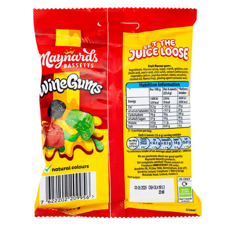 Maynards Bassetts Wine Gums (UK) - 10 Pack   Nutrition Facts Ingredients