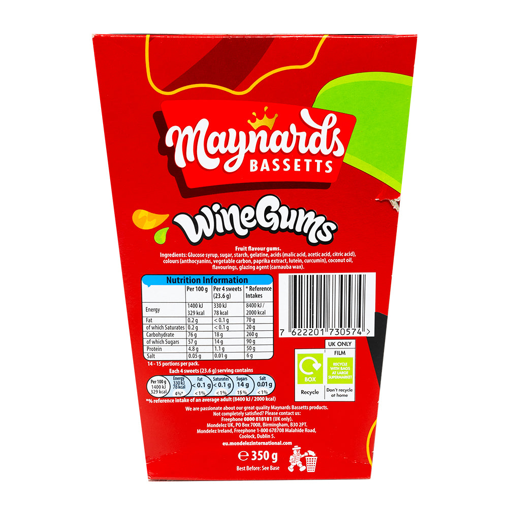 Maynards Bassetts Wine Gums Gift Box 350g - 6 Pack  Nutrition Facts Ingredients
