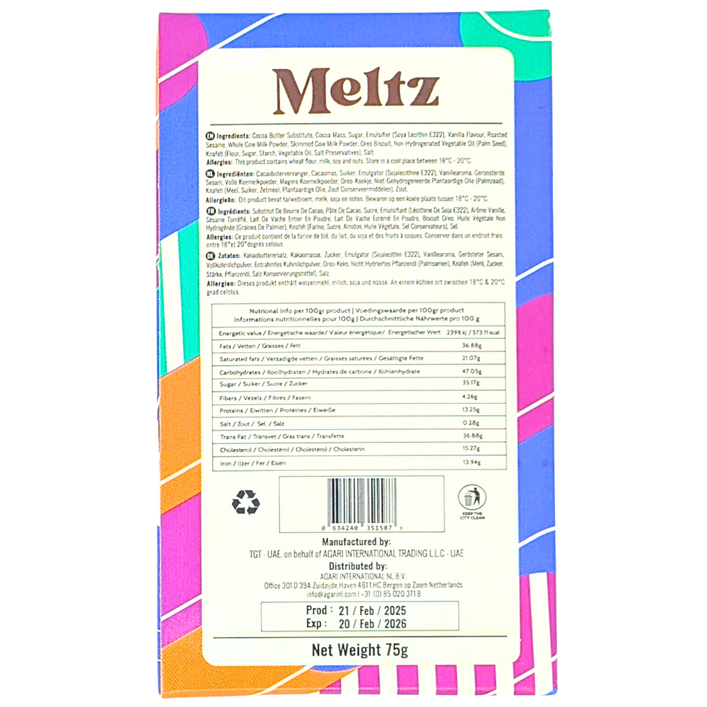 Meltz Dubai Chocolate Oreo Knafeh 75g - 12 Bar