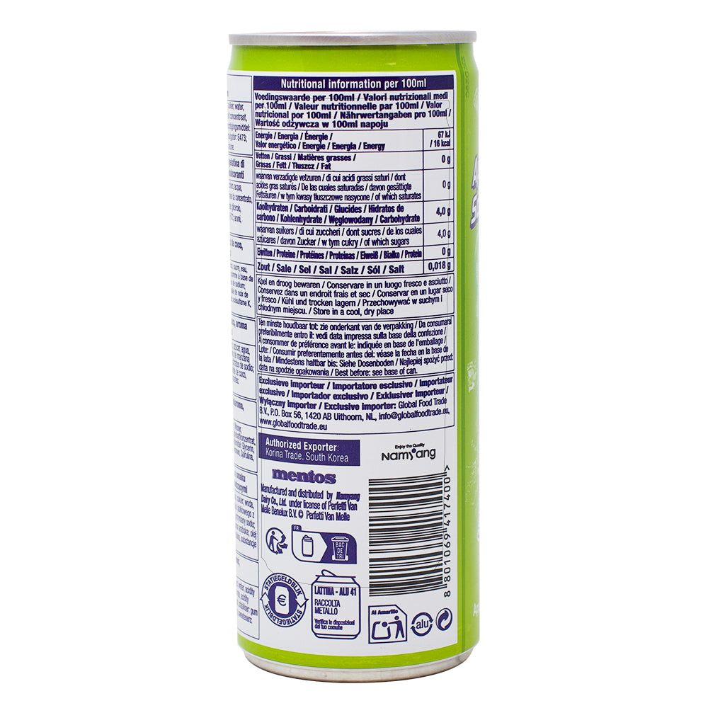 Mentos Apple Soda Kick Drink - 250mL - 24 Pack  Nutrition Facts Ingredients
