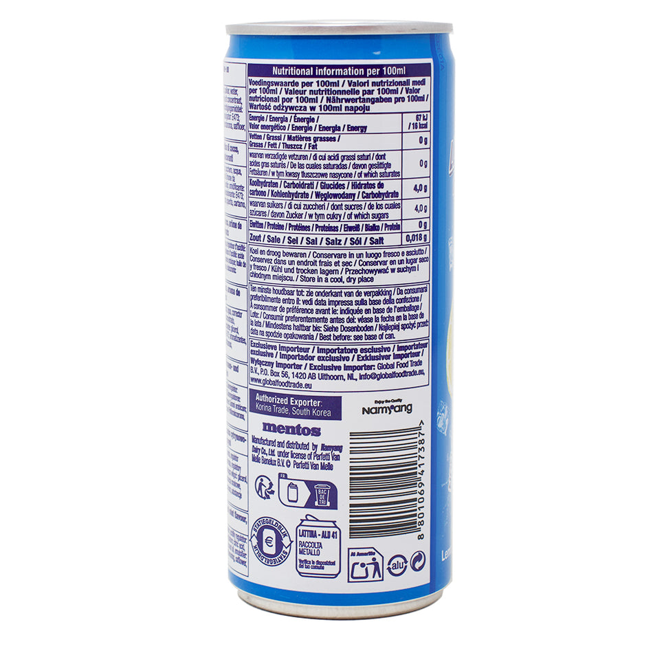 Mentos Lemon & Mint Drink - 250mL - 24 Pack Nutrition Facts Ingredients 