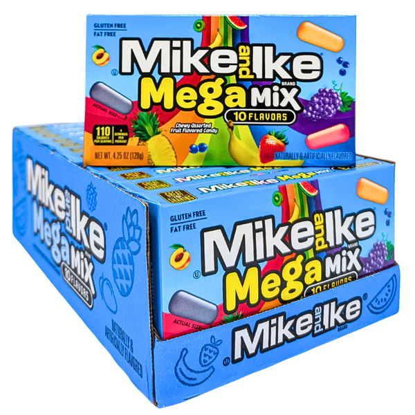Mike and Ike Mega Mix 10 Flavors Candy Theater Box 4.25oz - 12 Pack