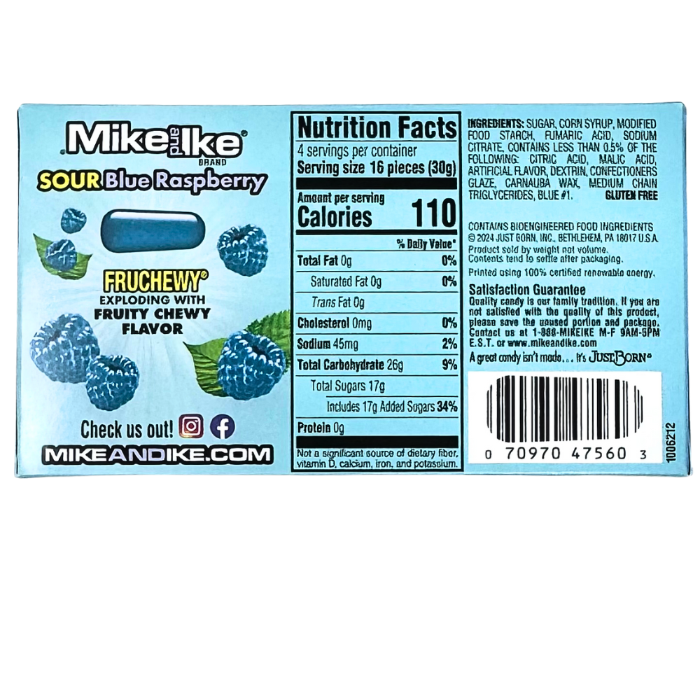 MIke and Ike Sour Blue Raspberry Theater Box 4.25oz  - 12 Pack