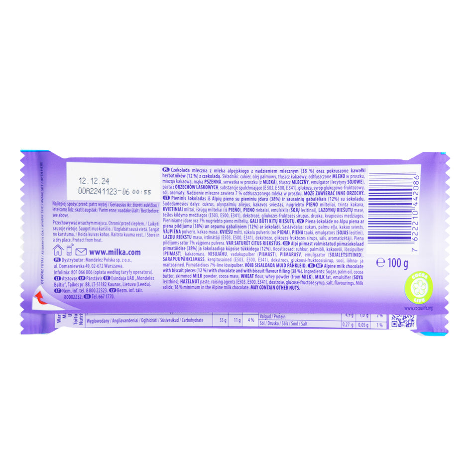 Milka Chips Ahoy! Milk Chocolate Bars 100g - 22 Pack  Nutrition Facts Ingredients
