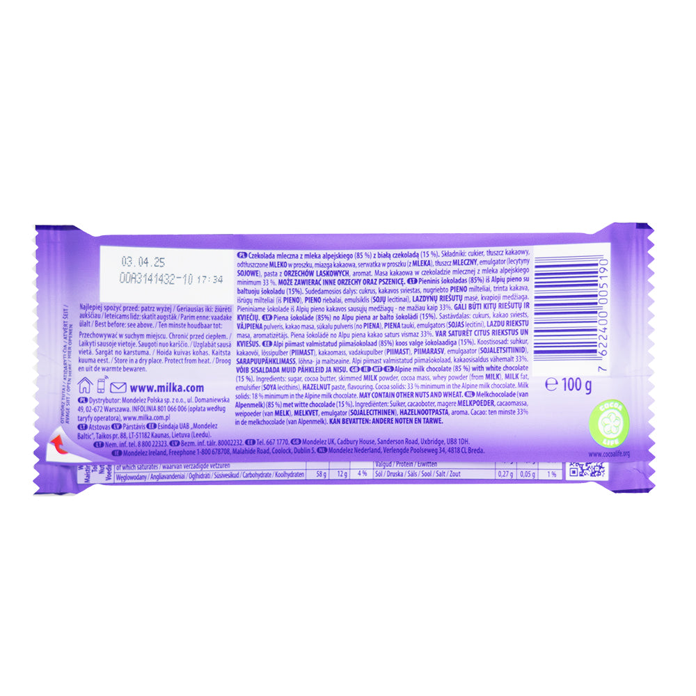 Milka Happy Cow Spot Milk and White Chocolate Bar 100g - 23 Pack  Nutrition Facts Ingredients
