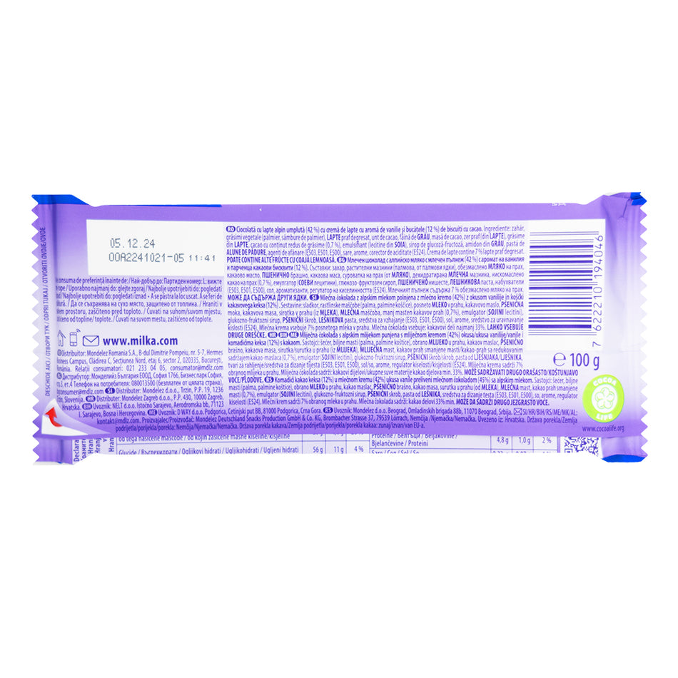 Milka Oreo Chocolate 100g - 22 Pack  Nutrition Facts Ingredients
