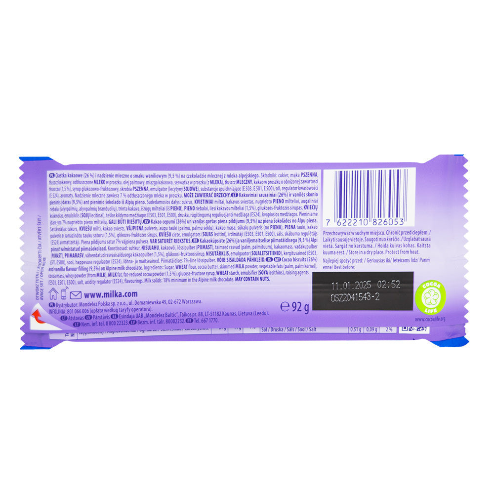 Milka Oreo Sandwich Chocolate 92g - 16 Pack  Nutrition Facts Ingredients
