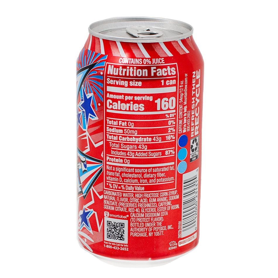 Mountain Dew Star Spangled Splash 355mL - 12 Pack   Nutrition Facts Ingredients