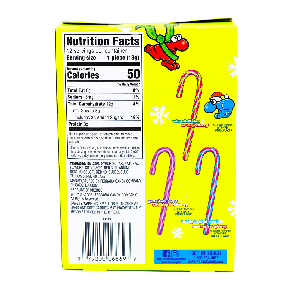 Nerds Candy Canes 12 Pieces - 12 Pack  Nutrition Facts Ingredients
