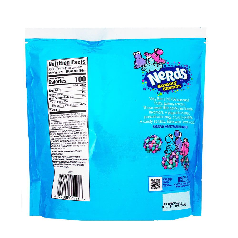 Nerds Gummy Clusters Very Berry Family Size 18.5oz - 5 Pack   Nutrition Facts Ingredients