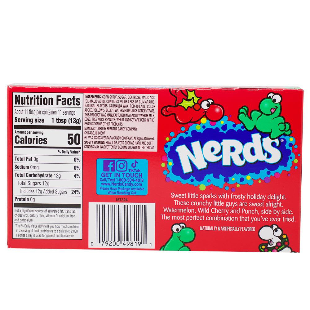 Nerds Christmas Candy Frosty Theater Box 5oz - 12 Pack Nutrition Facts Ingredients