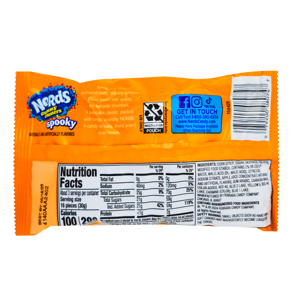 Nerds Spooky Clusters 3oz - 12 Pack  Nutrition Facts Ingredients