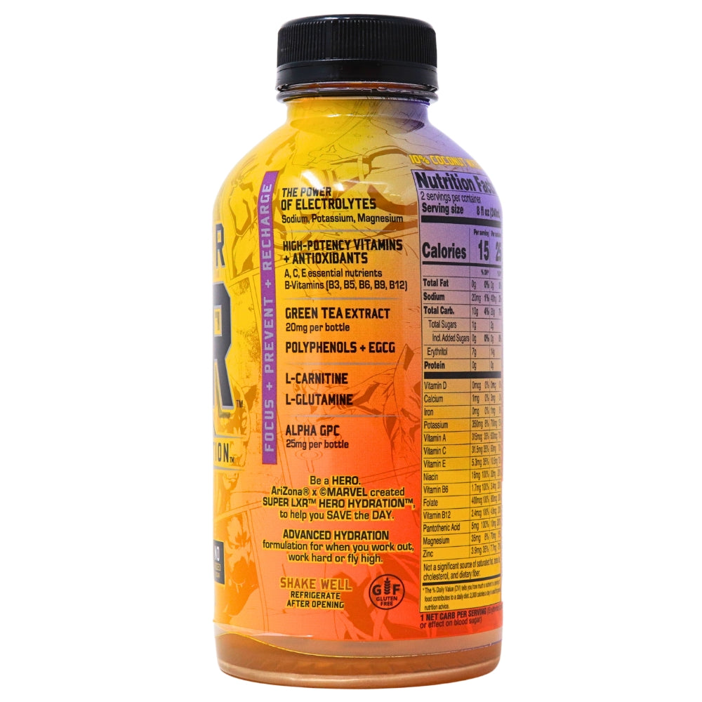 Arizona Marvel Super LXR Peach Mango 16oz - 12 Pack  Nutrition Facts Ingredients