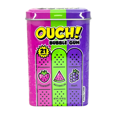 Ouch! Bubble Gum Assorted Flavour Tin 21 Pieces - 12 Pack