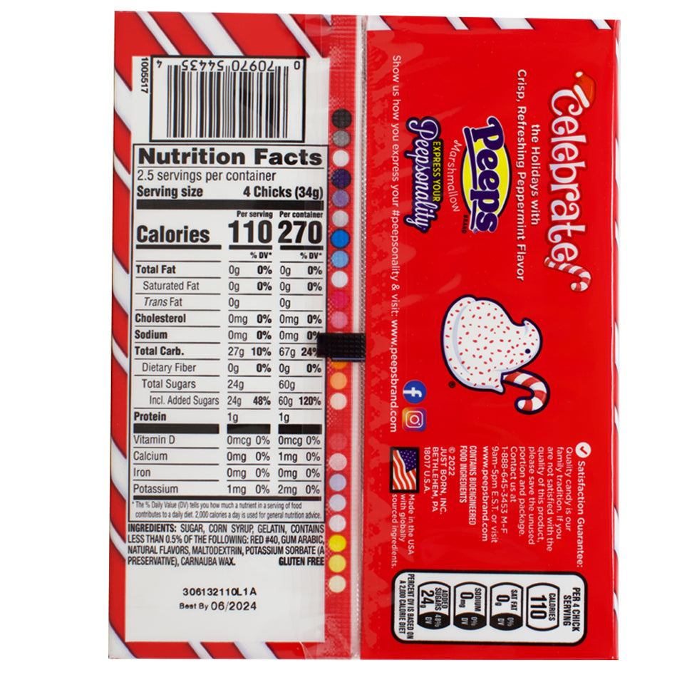 Peeps Candy Cane Marhsmallow Chicks Nutrient Facts - 3oz - 24 Pack 