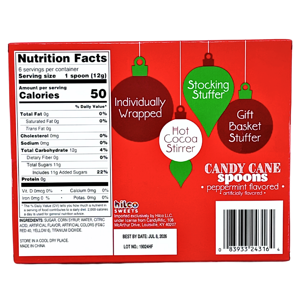 Peppermint Candy Cane Spoons 6 Count - 12 Pack