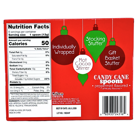 Peppermint Candy Cane Spoons 6 Count - 12 Pack