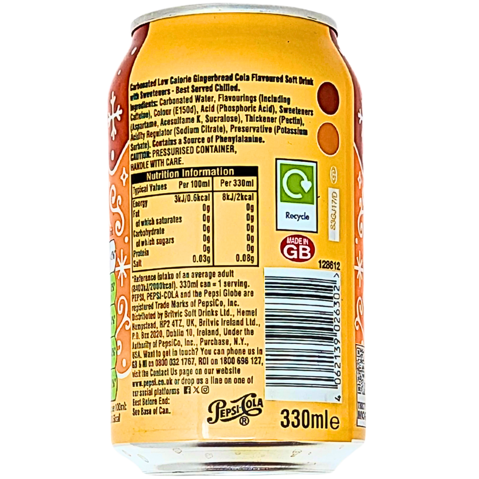 Pepsi Gingerbread Zero Sugar 330mL (UK) - 24 Can