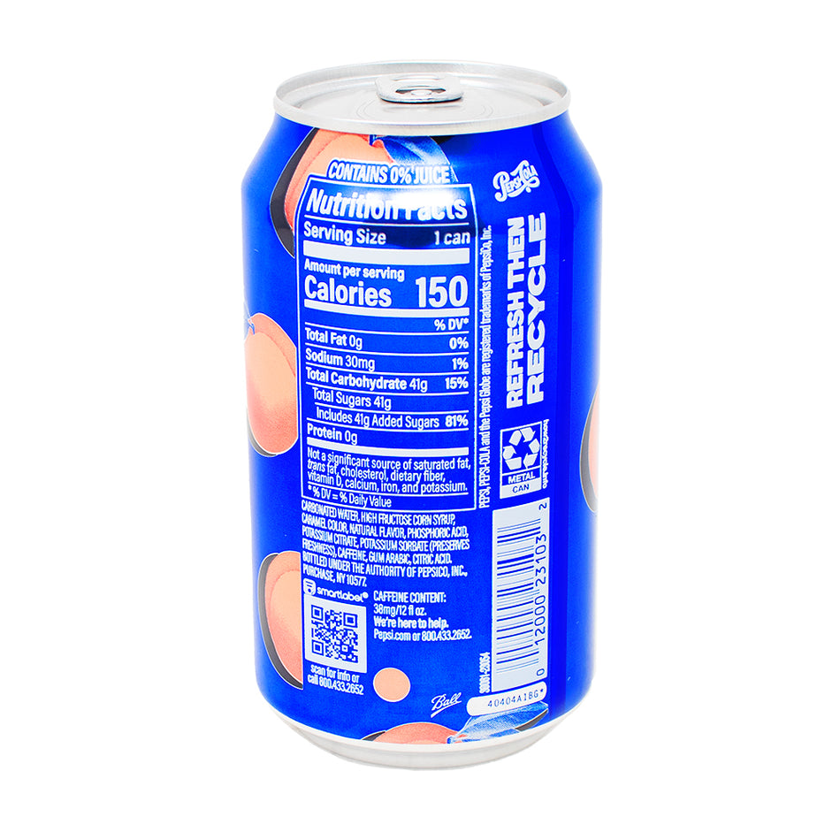 Pepsi Peach Soda 355mL - 12 Pack  Nutrition Facts Ingredients