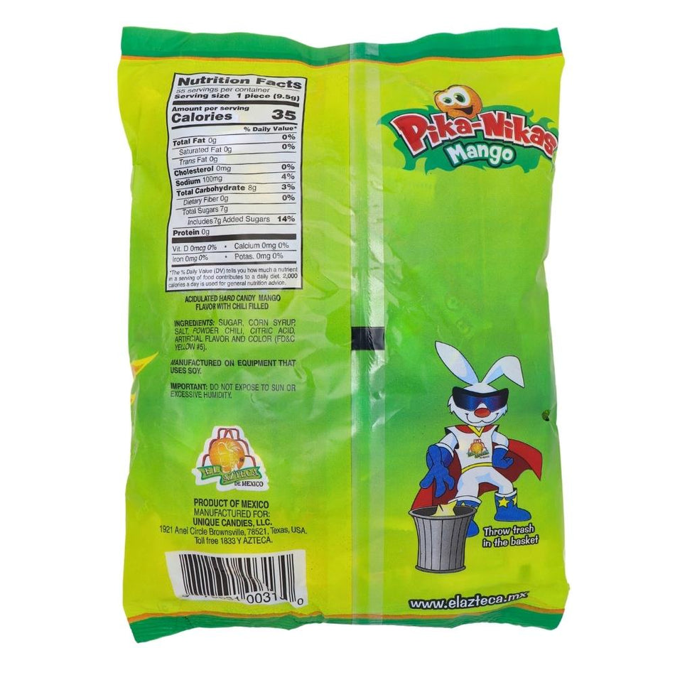 Pika-Nikas Spicy Mango Hard Candy 55ct (Mexico) - 1 Bag Nutrition Facts Ingredients - Mexican Candy - Candy Store - Wholesale Candy