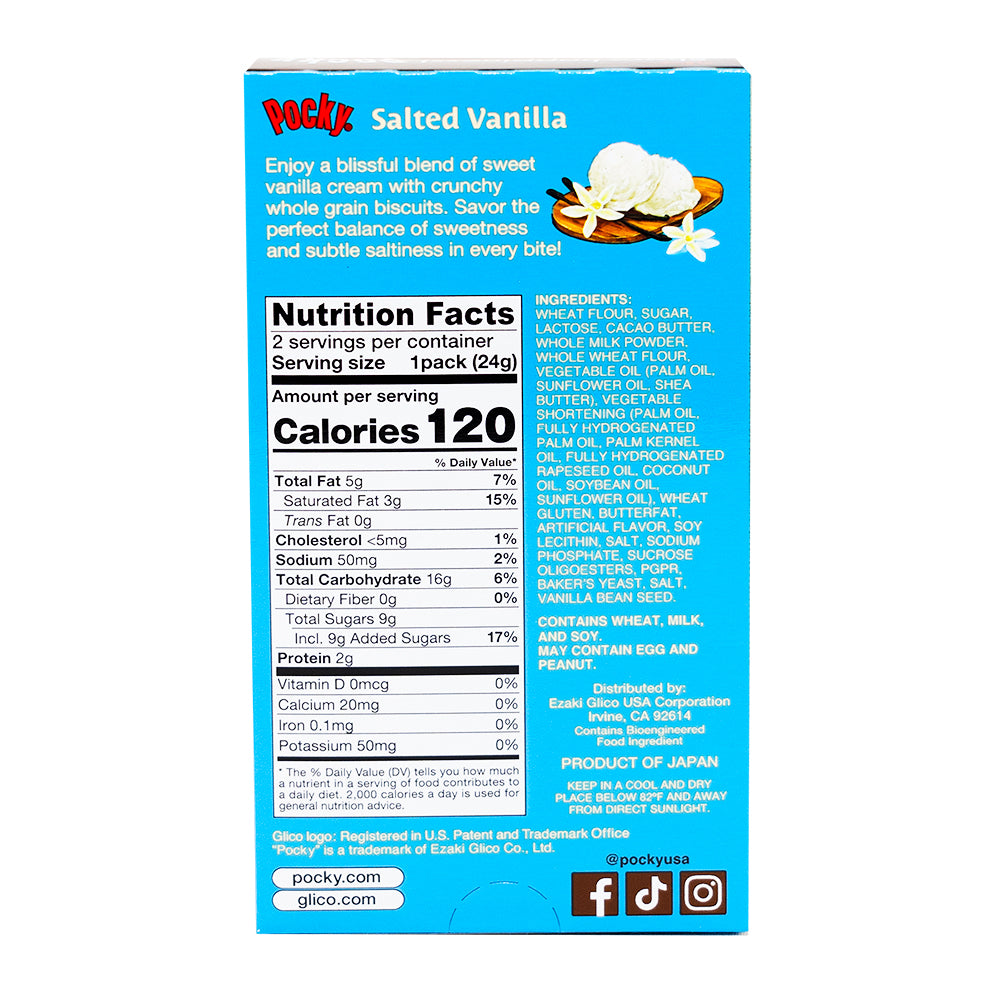 Pocky Salted Vanilla 1.71oz - 10 Pack  Nutrition Facts Ingredients
