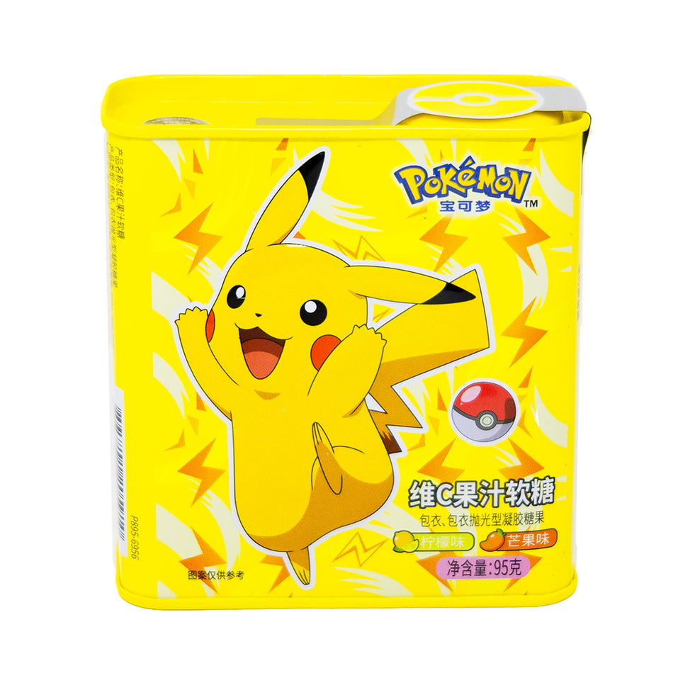 Pokemon Probiotic Fruit Juice Soft Candy Peach & Strawberry Pink Tin (China) - 95g - 6 Pack