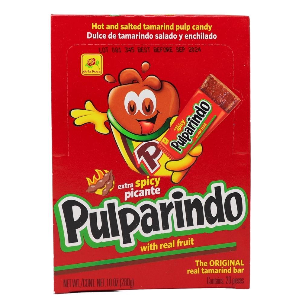 De La Rosa Pulparindo Tamarind Candy Extra Spicy 20ct (Mexico) - 1 Box - Candy Store - Mexican Candy - Tamarind Candy - Spicy Candy