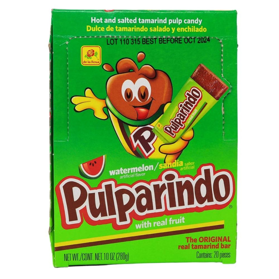 De La Rosa Pulparindo Tamarind Candy Watermelon 20ct (Mexico) - 1 Box - Mexican Candy - Candy Store - Wholesale Candy - Tamarind Candy