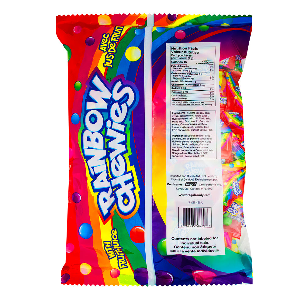 Rainbow Chewies 100ct - 1 Bag  Nutrition Facts Ingredients