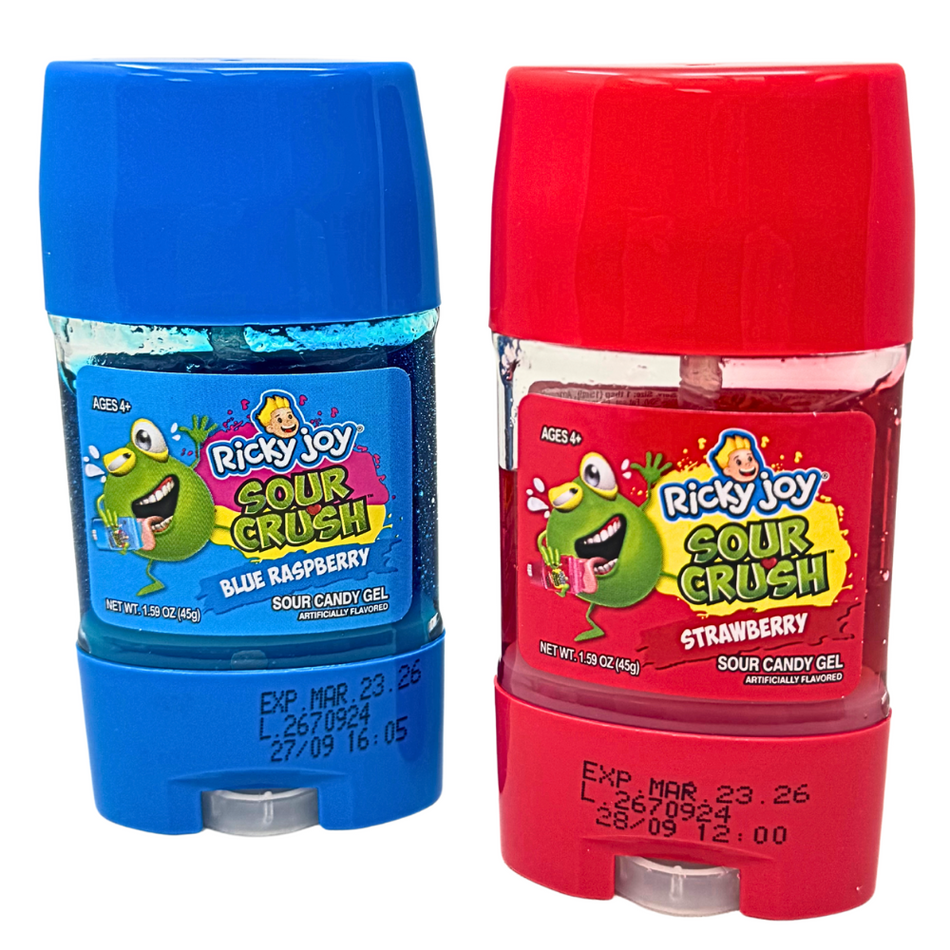 Ricky Joy Sour Crush Candy Gel Blue Raspberry/ Strawberry 1.59oz - 12 Pack