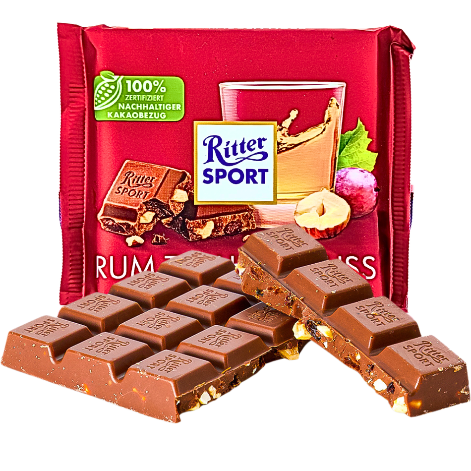 Ritter Sport Milk Chocolate Rum Raisin & Hazelnut 100g - 12 Pack