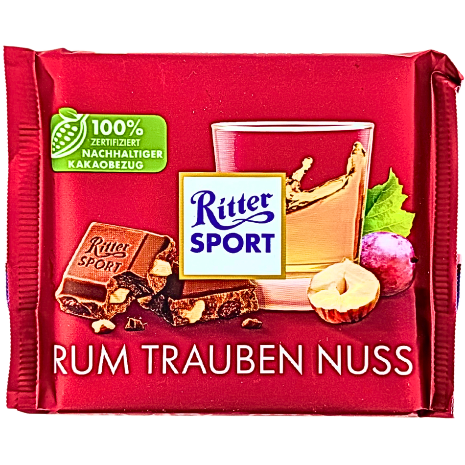 Ritter Sport Milk Chocolate Rum Raisin & Hazelnut 100g - 12 Pack
