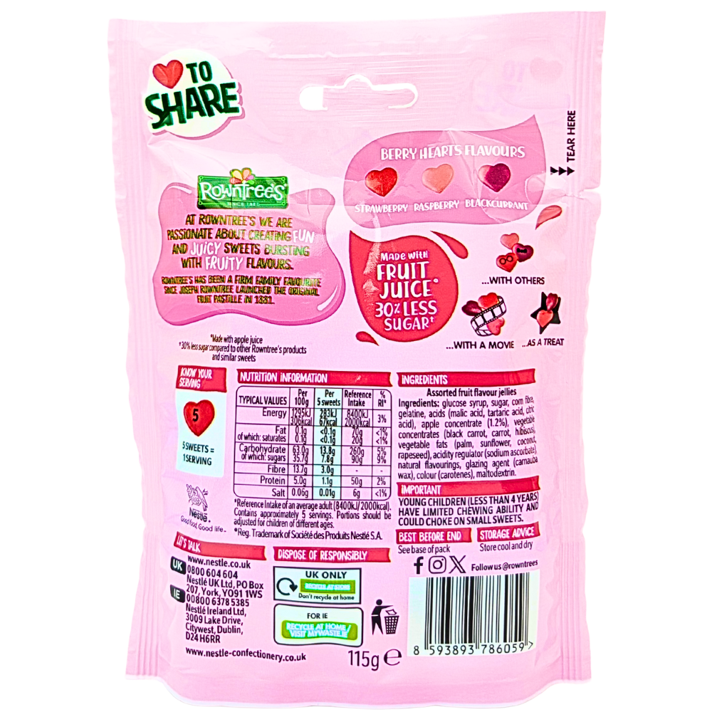 Rowntree's Berry Hearts 115g (UK) - 10 Pack