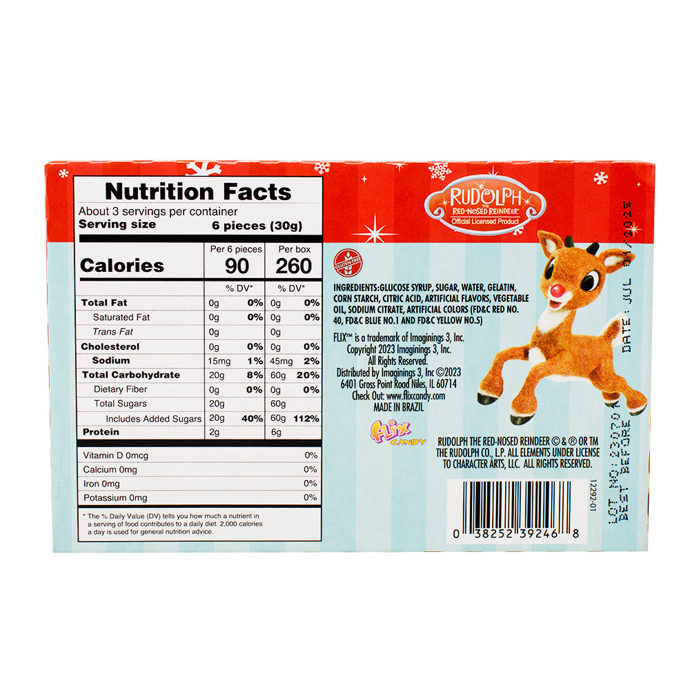 Rudolph Gummy Theater Box 3oz - 24 Pack Nutrition Facts Ingredients