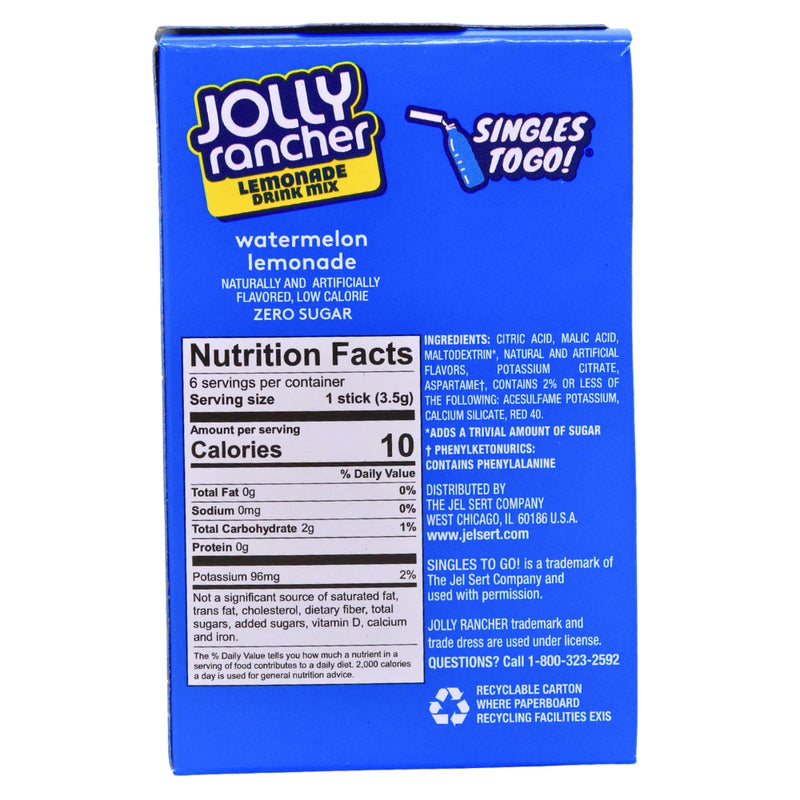 Singles to Go Jolly Rancher Watermelon Lemonade ingredients nutrition facts
