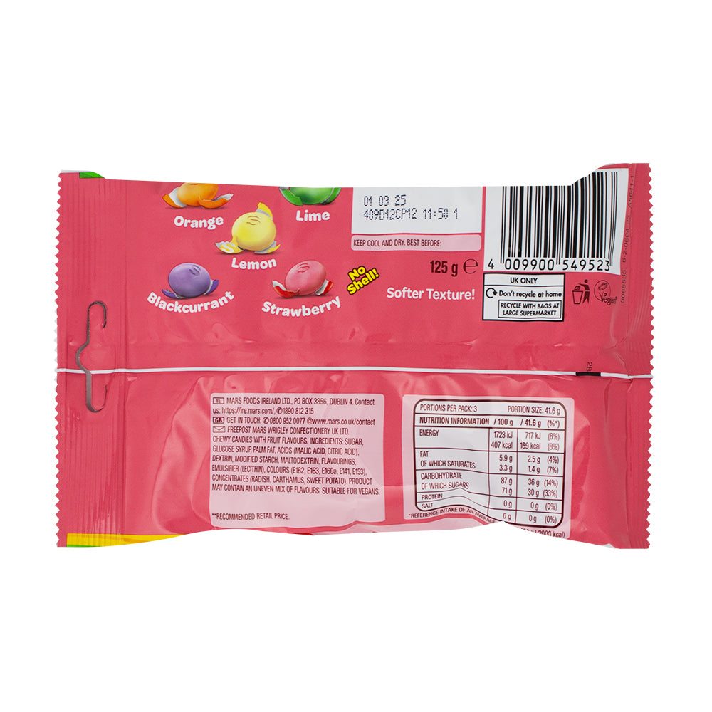 Skittles Fruit Chewies 125g (UK) - 12 Pack   Nutrition Facts Ingredients