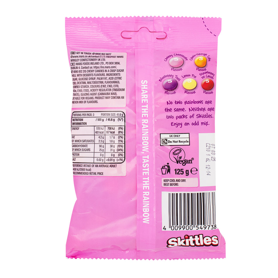 Skittles Desserts 125g (UK) - 12 Pack   Nutrition Facts Ingredients