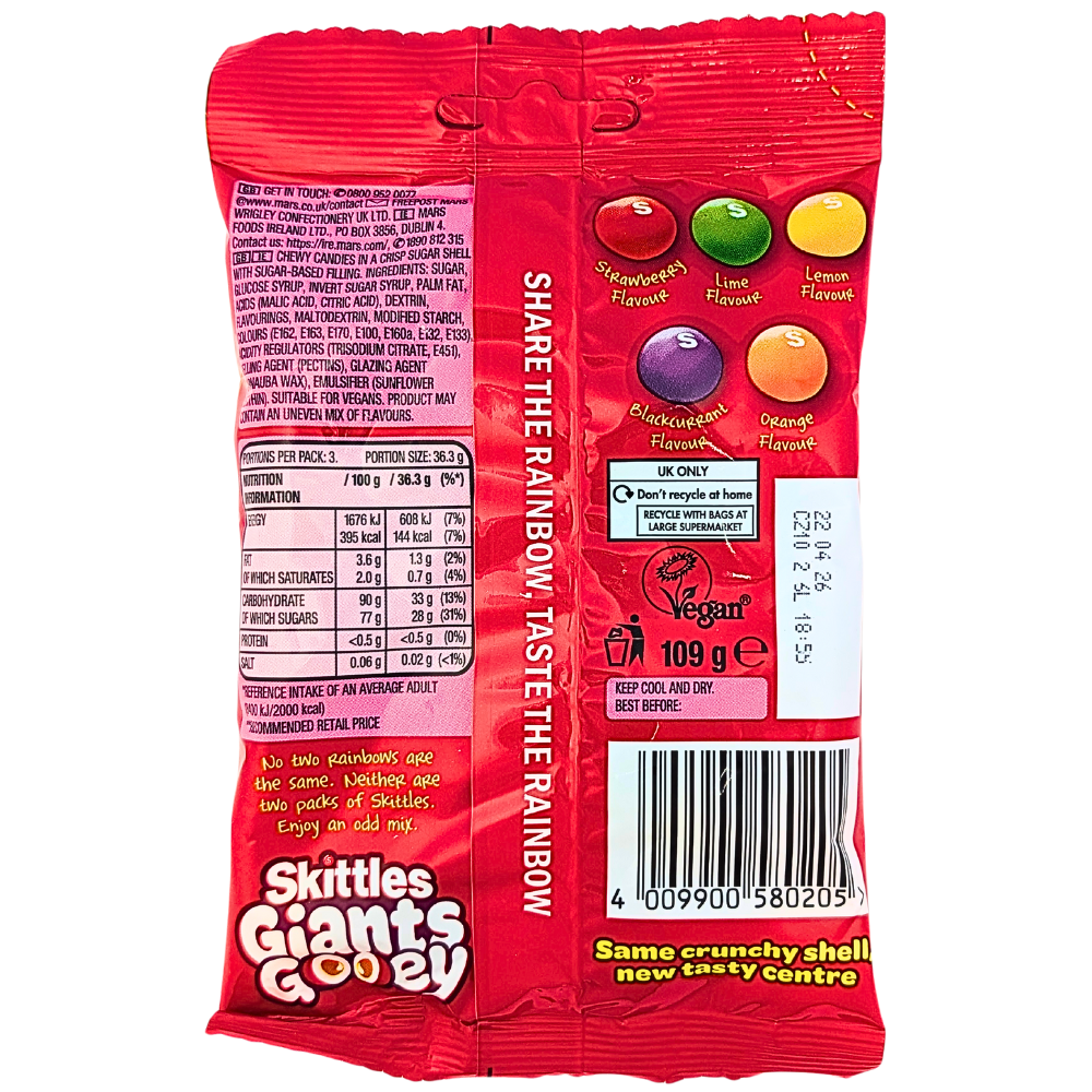 Skittles Giants Gooey Candy (UK) 109g - 12 Pack