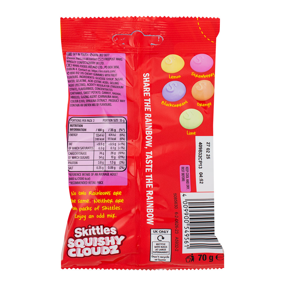 Skittles Fruit Squishy Cloudz 94g (UK) - 18 Pack   Nutrition Facts Ingredients