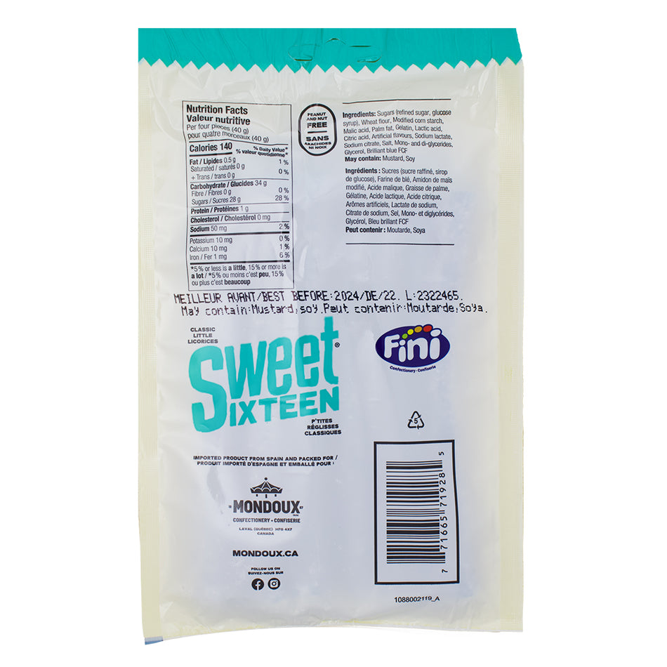 Sweet Sixteen Sour Raspberry Filled Licorice 100g - 12 Pack Nutrition Facts Ingredients - Sour Candy - Candy Store - Licorice Candy - Sweet Sixteen - Canadian Candy