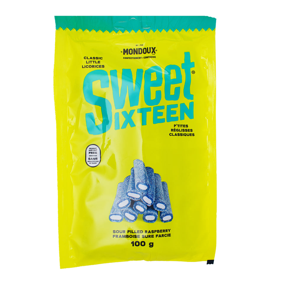 Sweet Sixteen Sour Raspberry Filled Licorice 100g - 12 Pack - Sour Candy - Candy Store - Licorice Candy - Sweet Sixteen - Canadian Candy