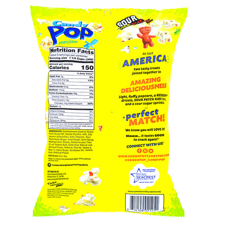 Candy Pop Sour Patch Kids Drizzled Popcorn 149g - 6 Pack  Nutrition Facts Ingredients
