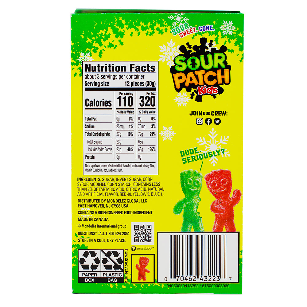 Sour Patch Kids Christmas 3.1oz - 12 Pack Nutrition Facts Ingredients
